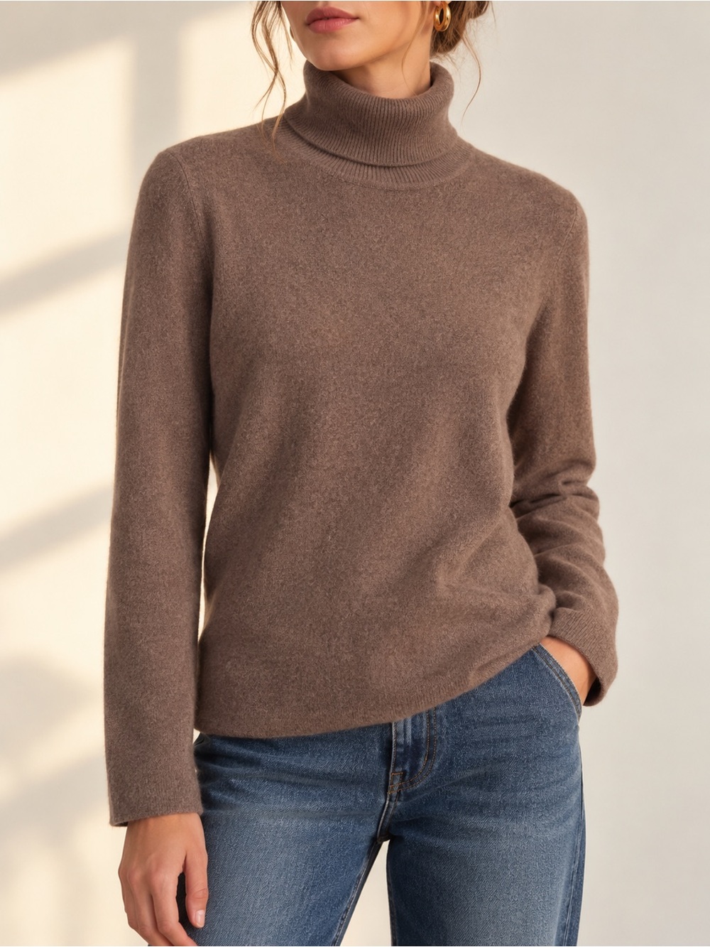 100% Cashmere Taupe Turtleneck